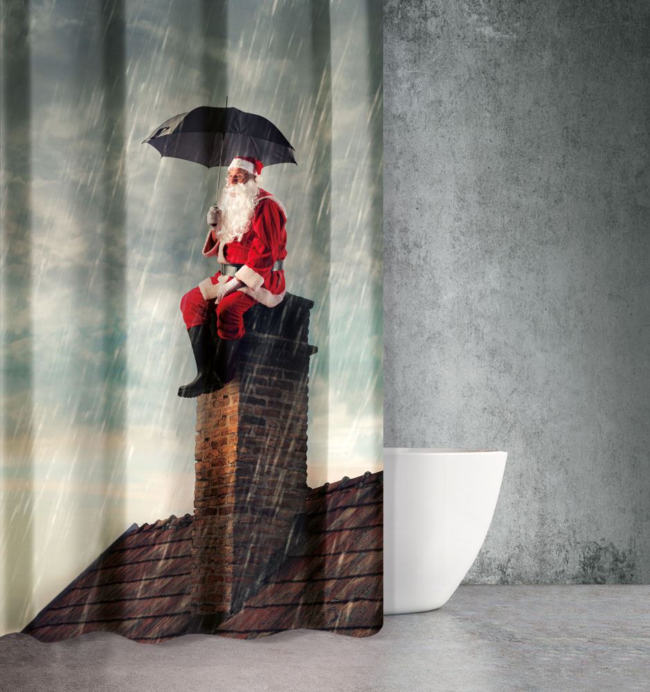Κουρτίνα Μπάνιου Χριστουγεννιάτικη Des 401 με Κρίκους 180×200