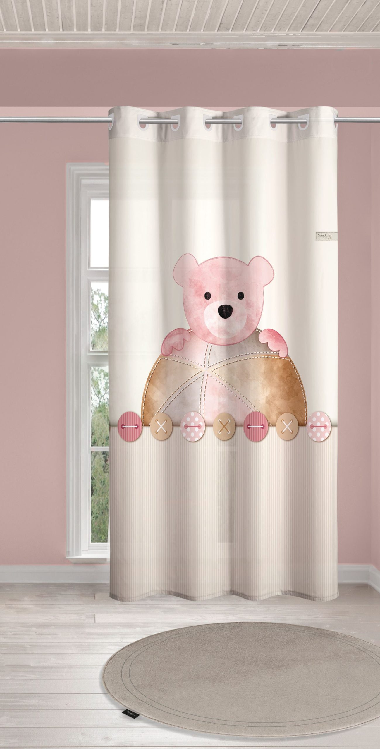 Παιδική & Βρεφική Κουρτίνα Soft-Touch Teddy Rose με Τρουκς 160×240